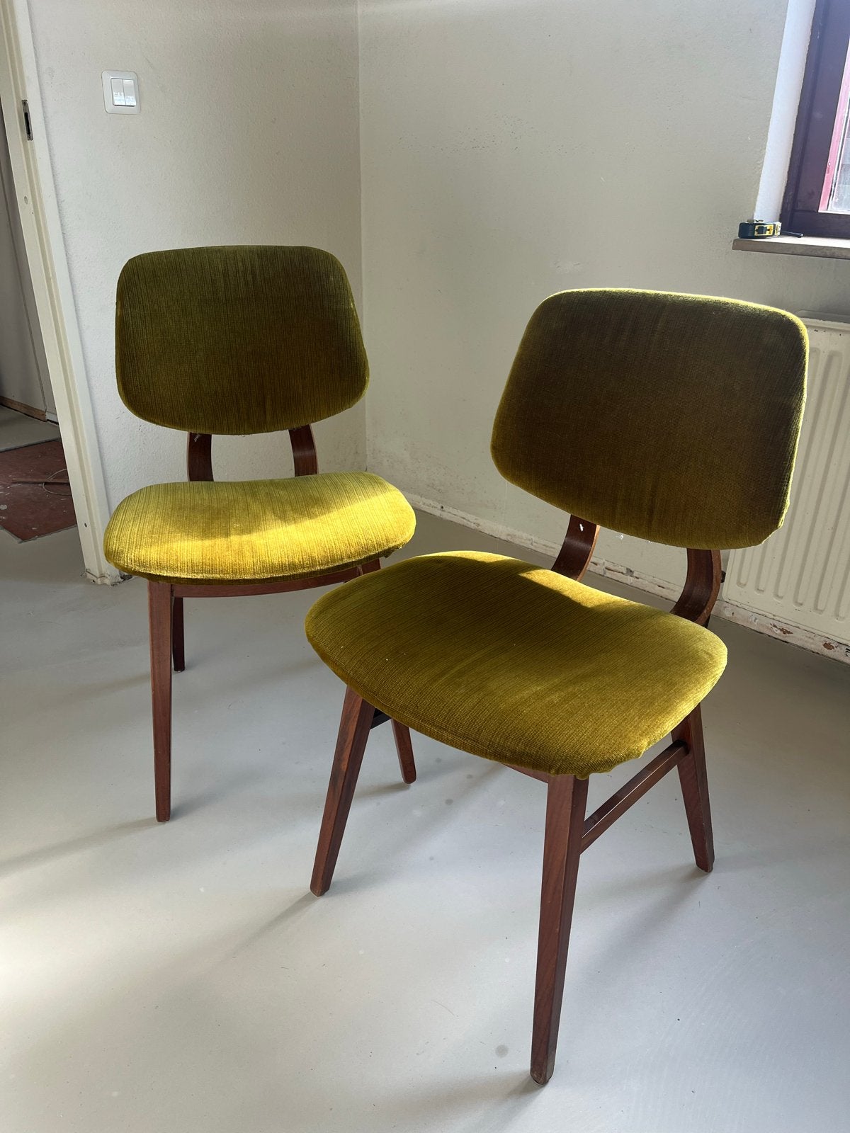 Set van 2 Deense Mid-century stoelen, groen velours, jaren ', Huis en Inrichting, Ophalen, Hout, Gebruikt, Twee
