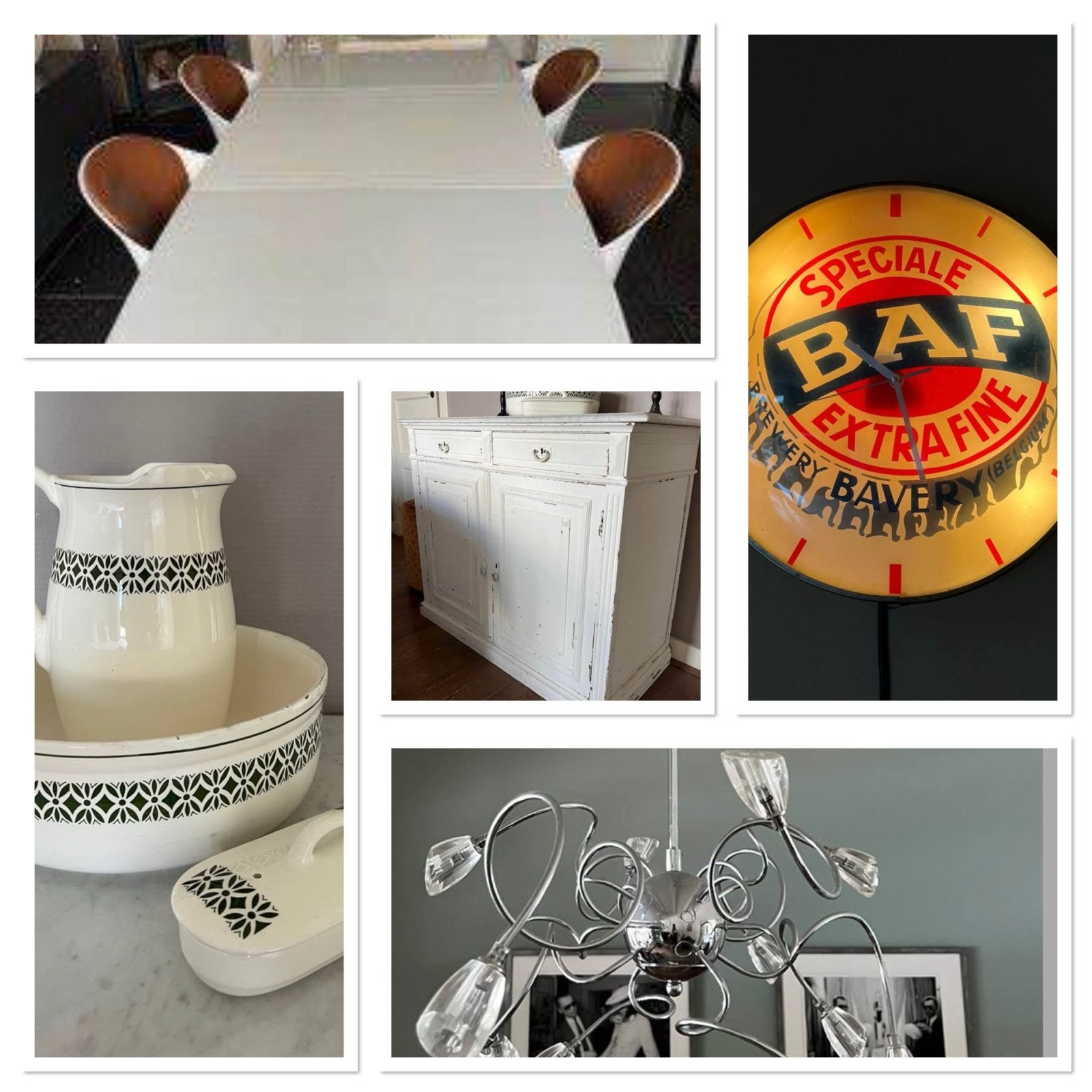 Diverse mooie spullen: tafel, dressoir, lamp, waskom, klok, Ophalen, Gebruikt