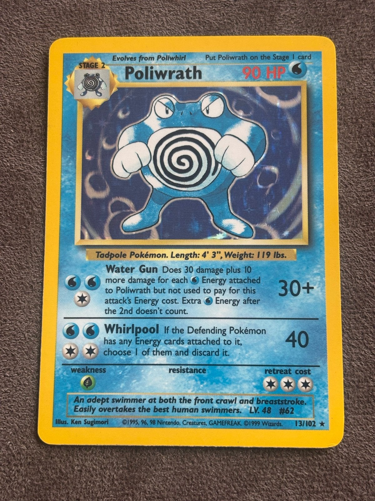 Poliwrath 13/102 Holo Rare Base Set Pokémon Kaart, Ophalen of Verzenden, Gebruikt, Losse kaart