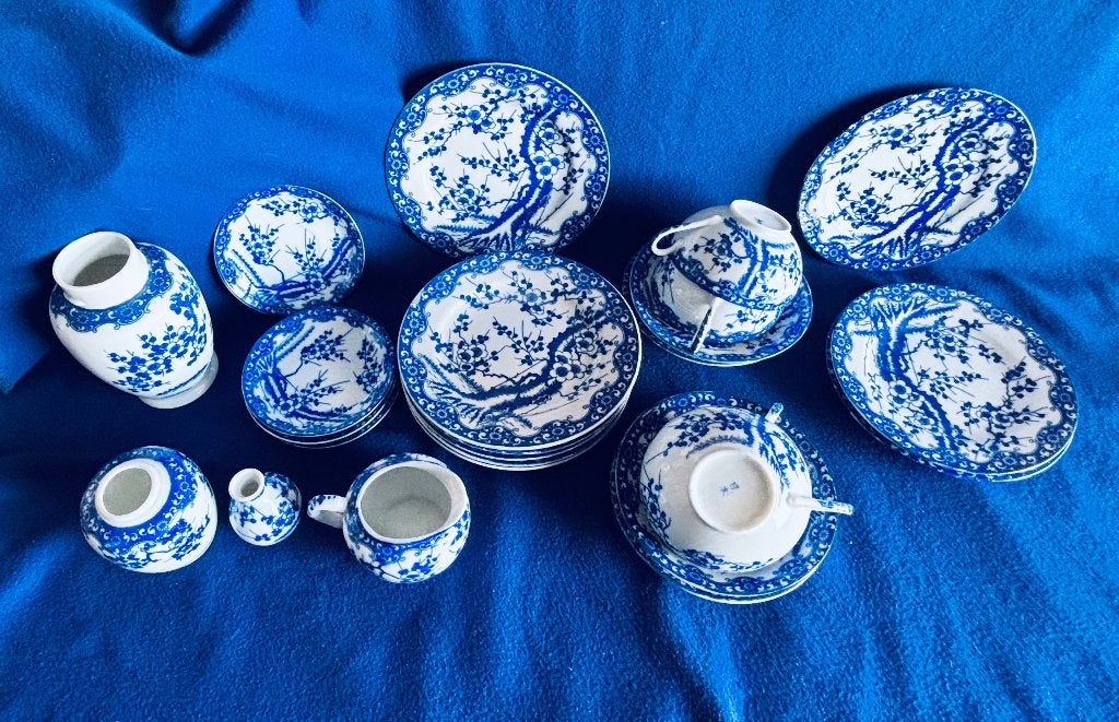 Vintage Japans 'Sakura' Eierschaal Porselein 21delig Gemerkt, Antiek en Kunst, Ophalen