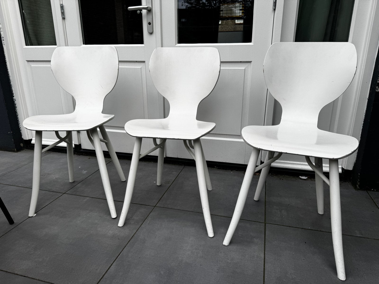 3 witte Linteloo Tulpani stoelen (evt. 4), Ophalen, Gebruikt, Drie, Wit