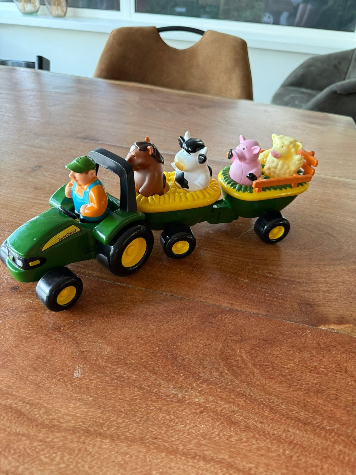 John deere muzikale tractor met aanhanger, Ophalen of Verzenden, Zo goed als nieuw