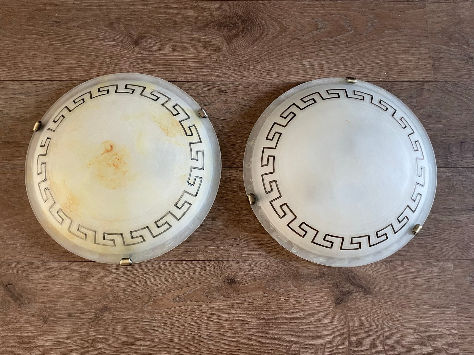 Set van 2 plafondlampen met E27 fitting, Huis en Inrichting, Ophalen, Gebruikt, E27 (groot), Glas