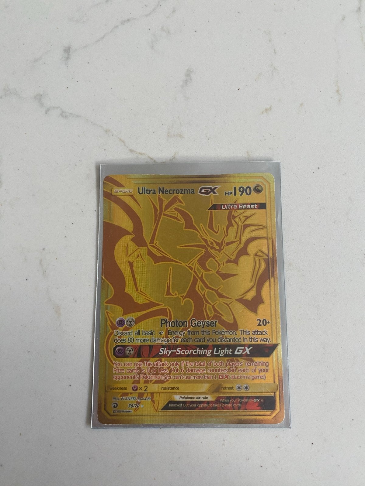 Pokémon Kaart: Ultra Necrozma GX (Goud, Foil), Ophalen of Verzenden, Zo goed als nieuw, Losse kaart, Foil