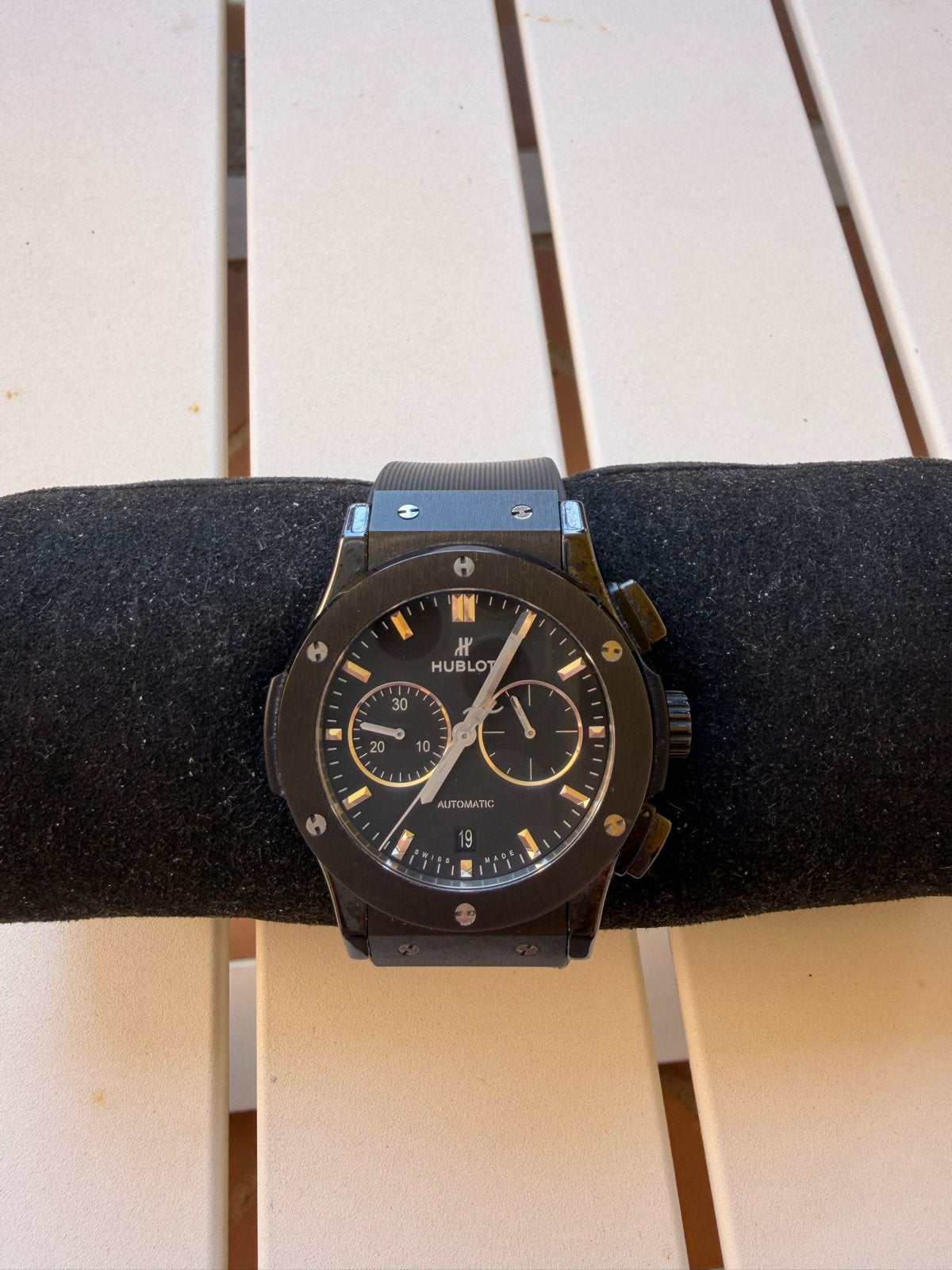 Hublot Classic Fusion Chronograph Zwart - Originele Nota, Staal, Polshorloge, Overige materialen, Zo goed als nieuw
