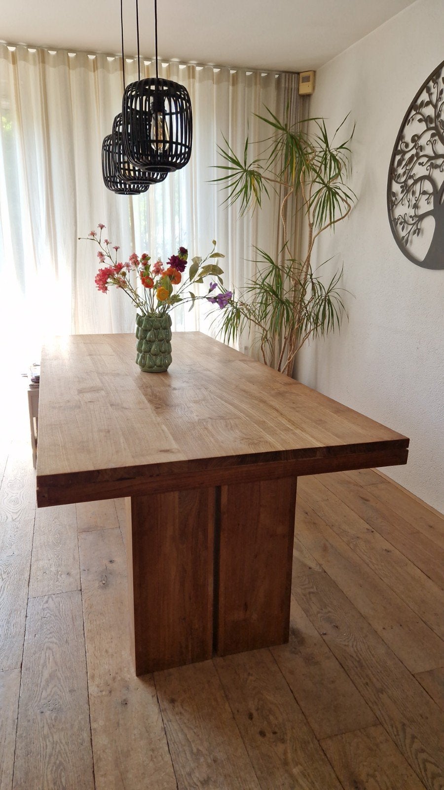 Prachtige eetkamertafel massief teakhout, Ophalen, Gebruikt, Teakhout, 200 cm of meer