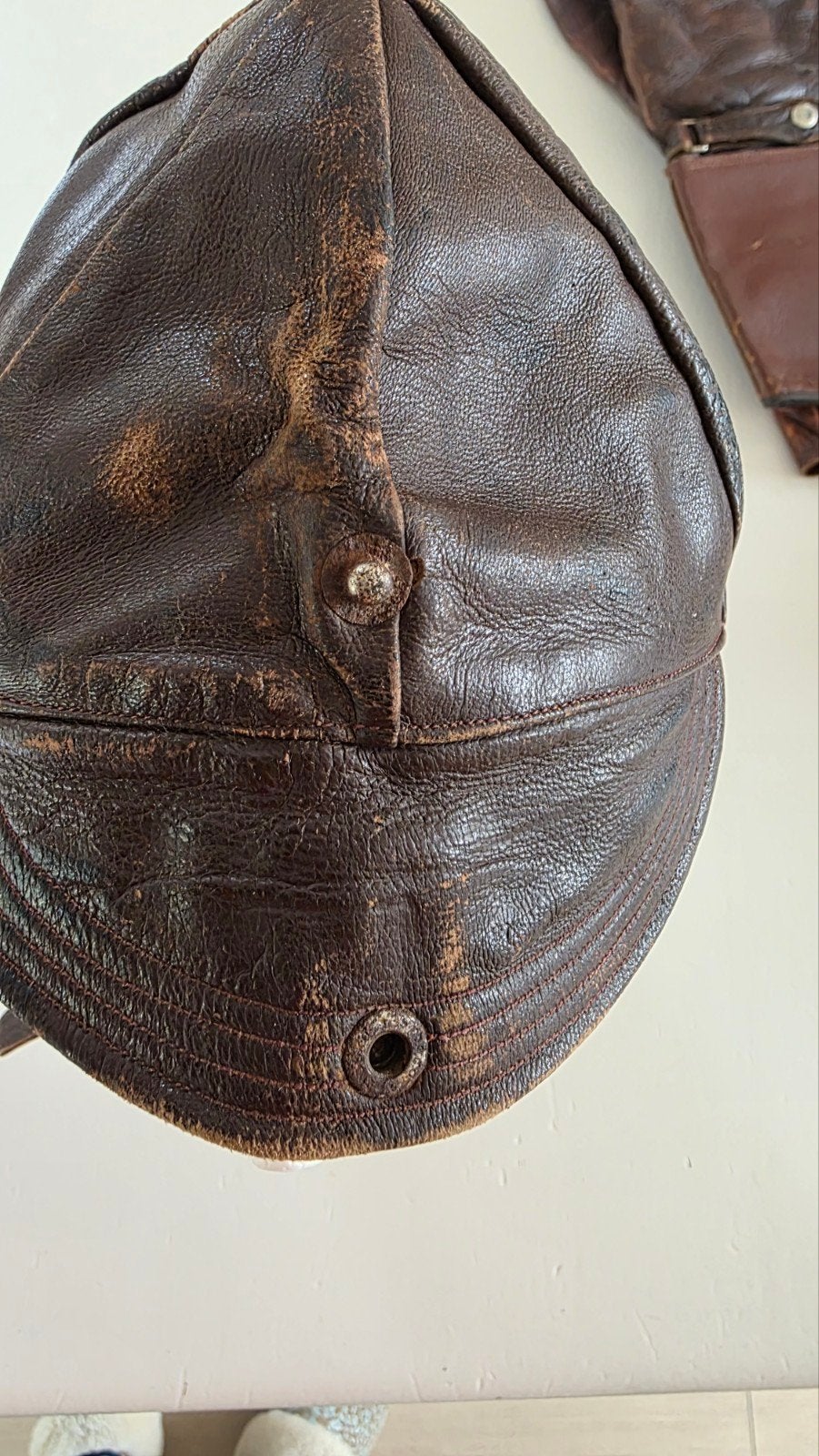 Vintage Leren Vliegershelm en Handschoenen Set, Antiek en Kunst, Ophalen, Heren, Onbekend