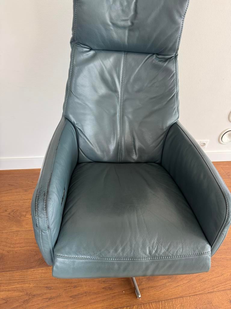 2x Montèl Relaxfauteuil - Petroleum Leer, Huis en Inrichting, Stoelen, Ophalen, Gebruikt, Twee, Blauw