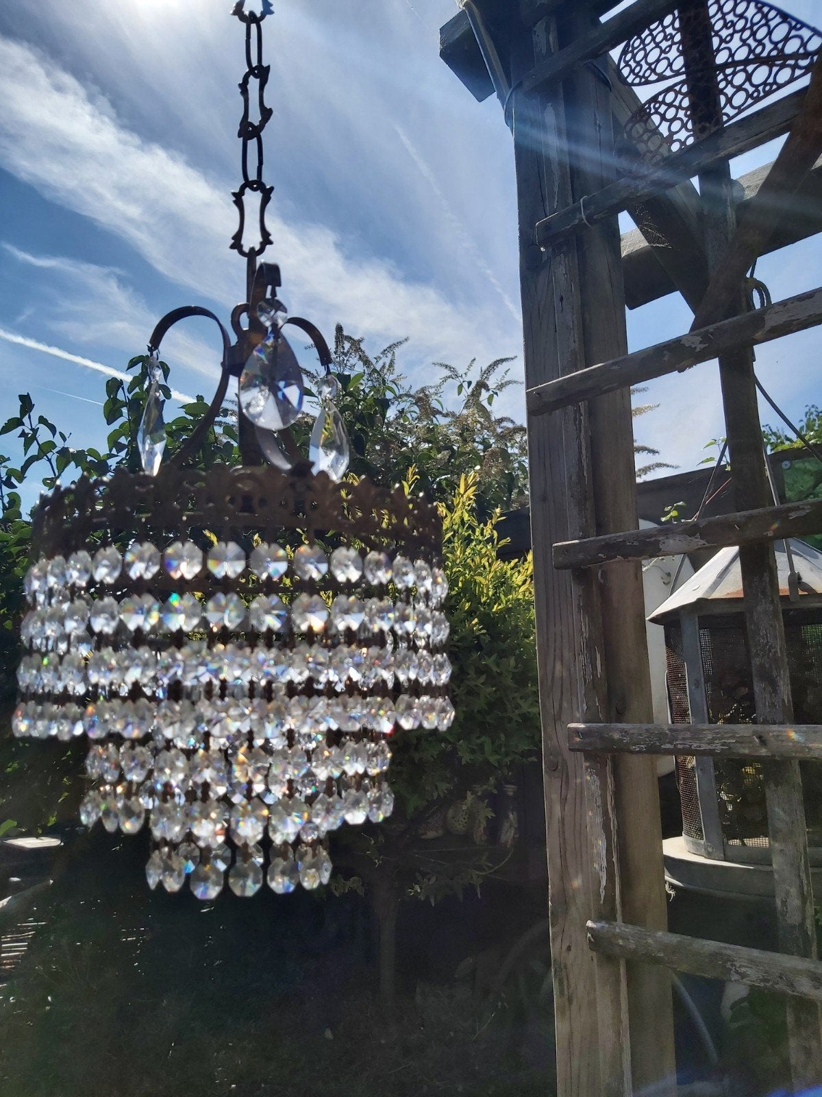 Klein antieke bronzen swarovski kristallen kroonluchter, Huis en Inrichting, Lampen | Kroonluchters, Ophalen of Verzenden