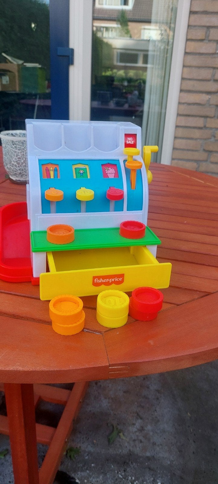 Vintage Fisher Price kassa met 8 muntjes 10 euro, Ophalen of Verzenden, Speelset