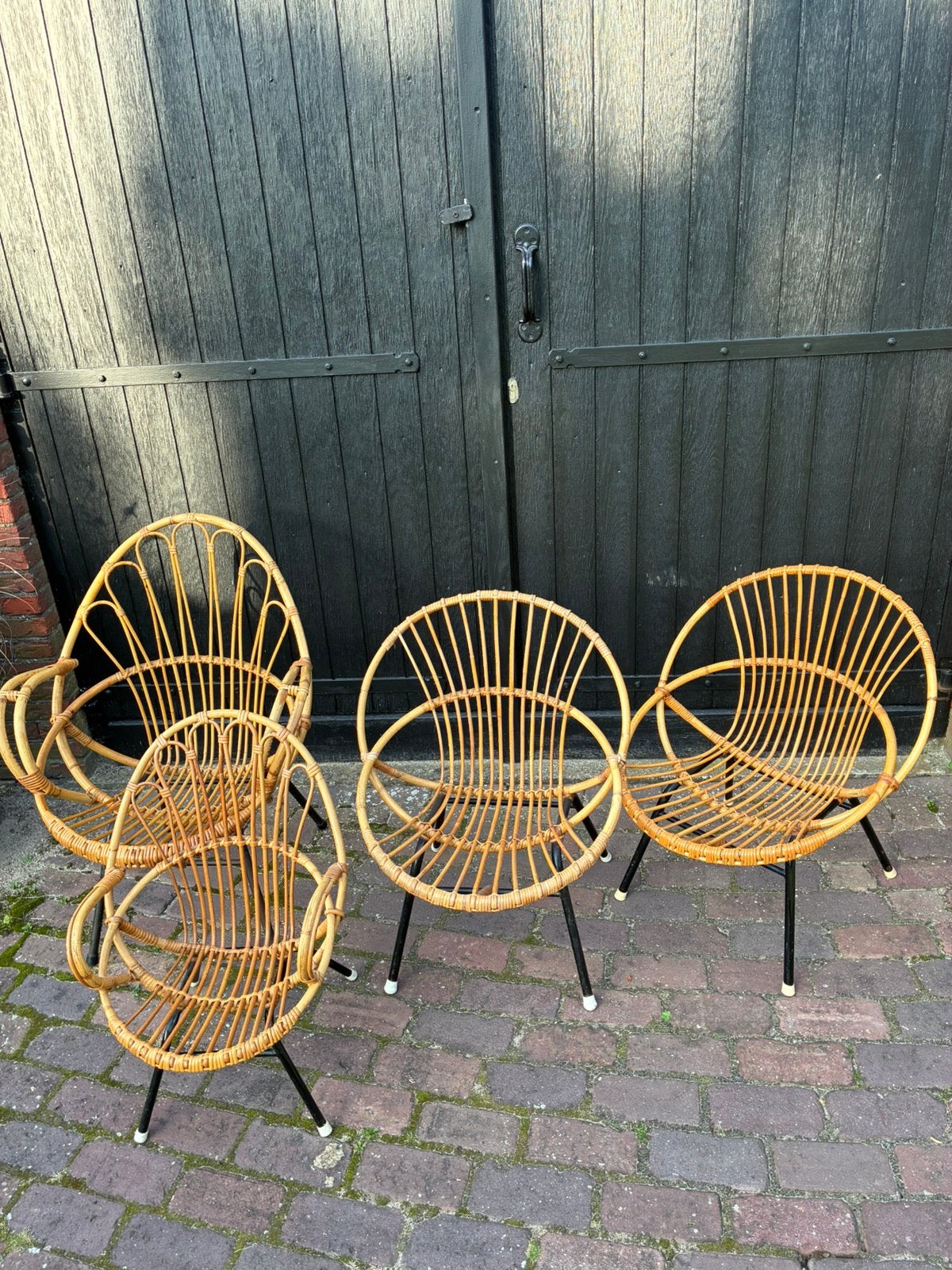 4 Vintage rotan stoeltjes, Huis en Inrichting, Ophalen, Kunststof, Gebruikt, Twee