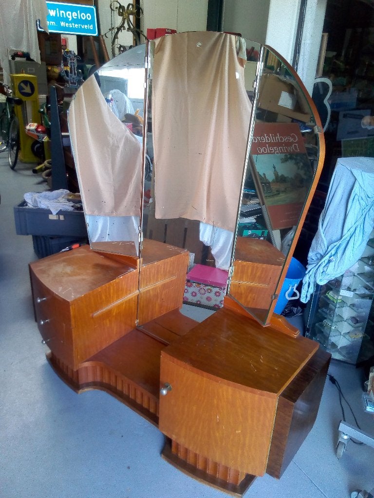 Art Deco kaptafel met drie spiegels en lades, Antiek en Kunst, Ophalen