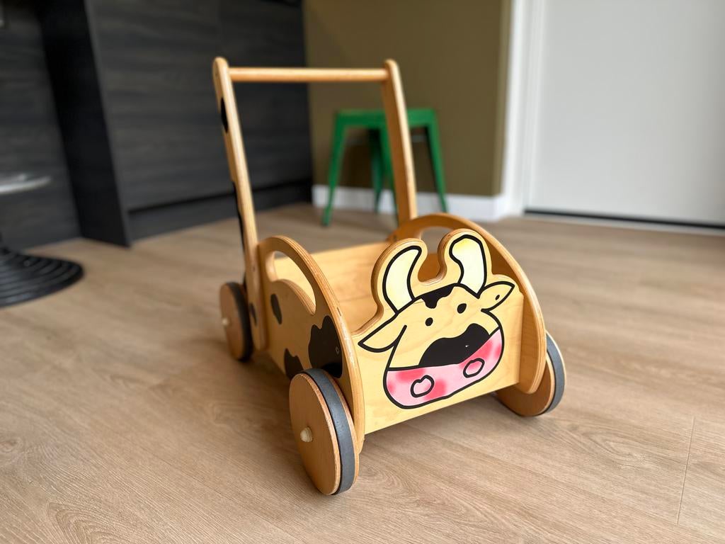 Houten loopwagen met koeienprint, Ophalen, Gebruikt, Overige typen, Met wieltjes
