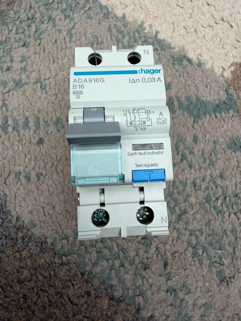 Hager aardlekautomaat B16 1P+N 30mA (ADA916G), Doe-het-zelf en Verbouw, Elektra en Kabels, Ophalen, Gebruikt, Hager, Overige typen
