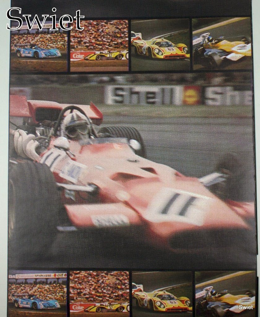 6575 race auto vintage wallpaper formule1 retro sport swiet, Verzenden, Blauw