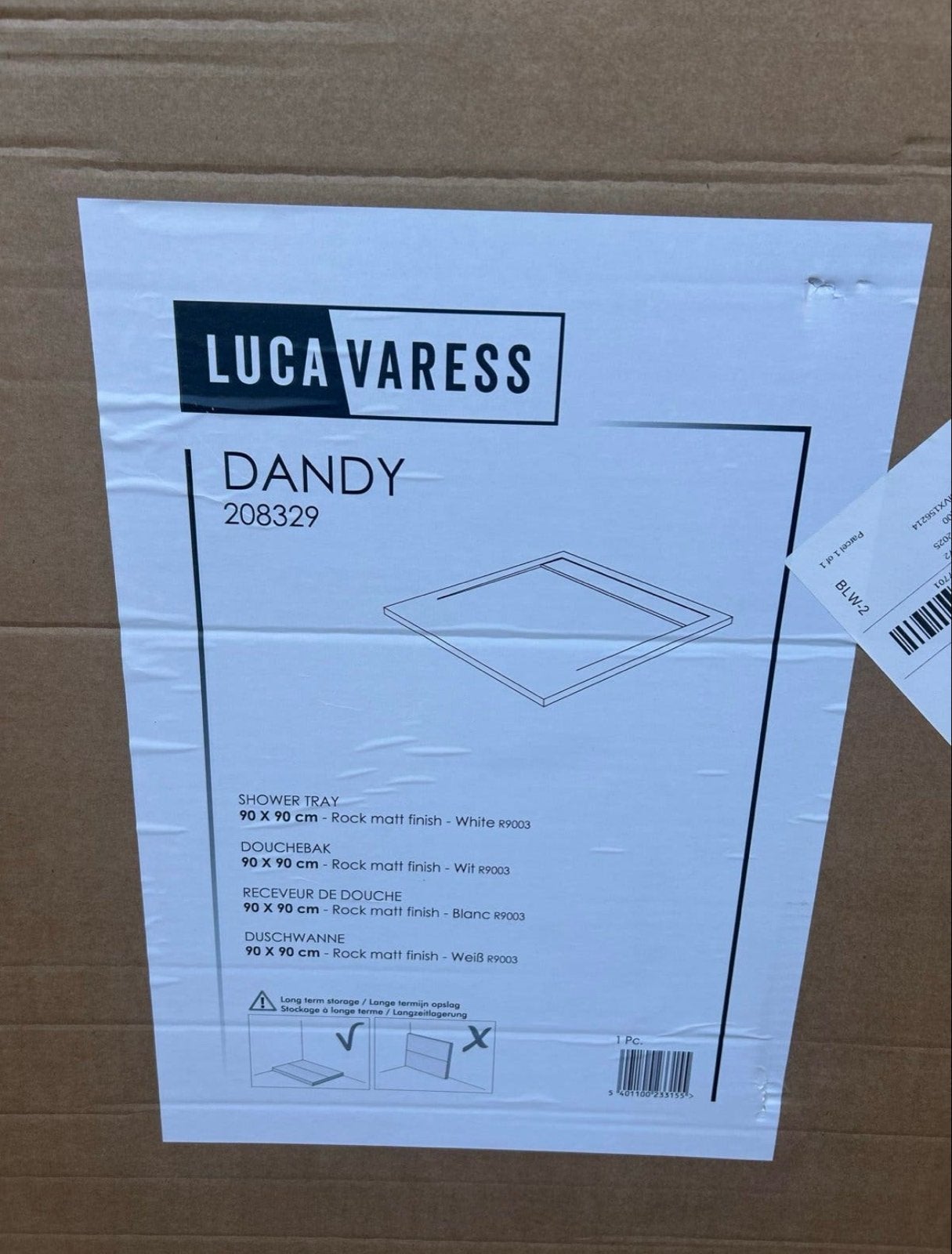 Luca Varess Dandy Douchebak 90x90 cm Wit, Ophalen, Nieuw, Douche