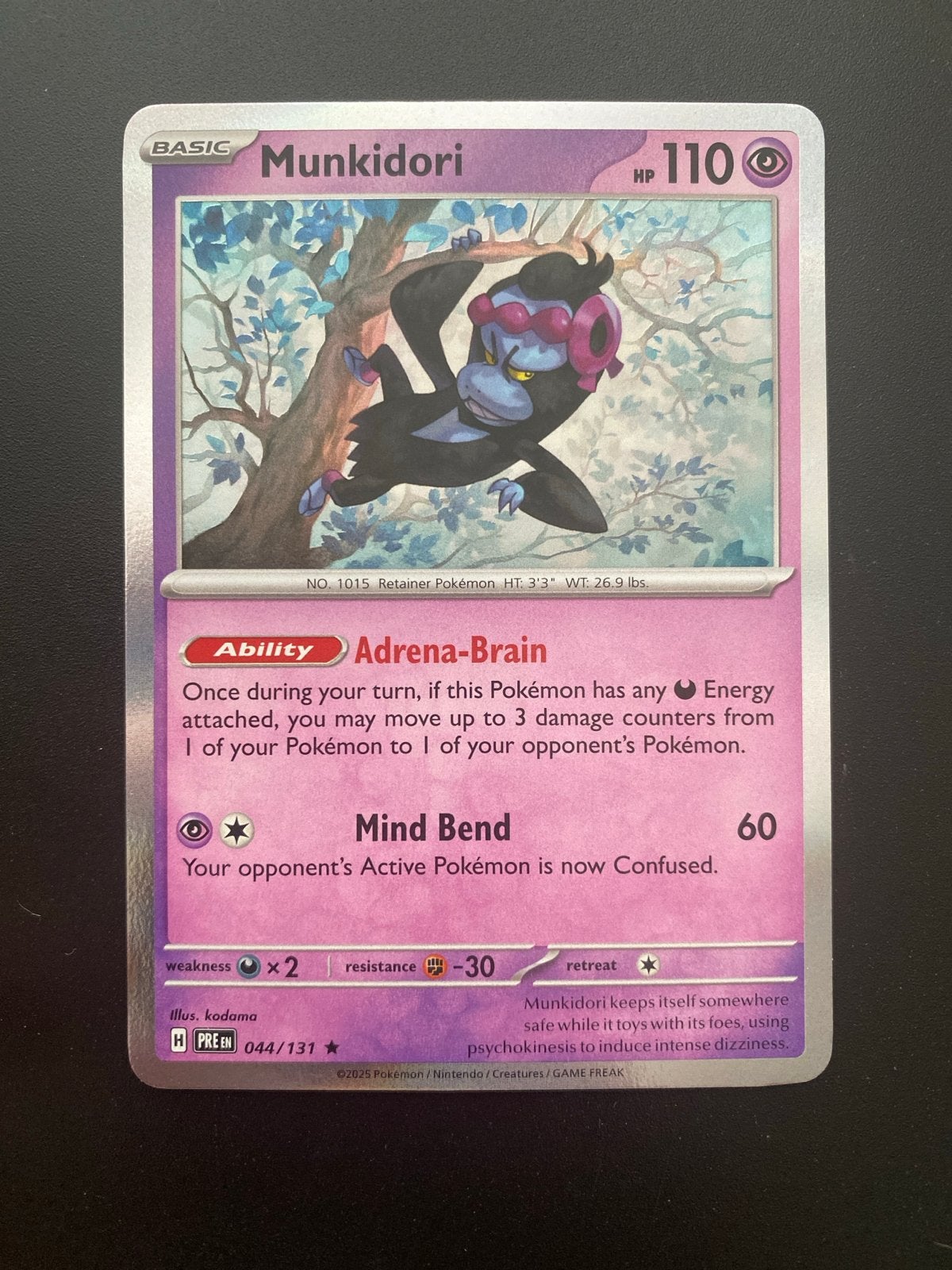 Munkidori 044/131 Rare Holo Prismatic Evolutions, Ophalen of Verzenden, Zo goed als nieuw, Losse kaart, Foil