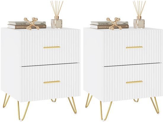 2 nachtkastjes wit/goud - nieuw in doos, Huis en Inrichting, Ophalen, Overige materialen, Minder dan 45 cm, Nieuw