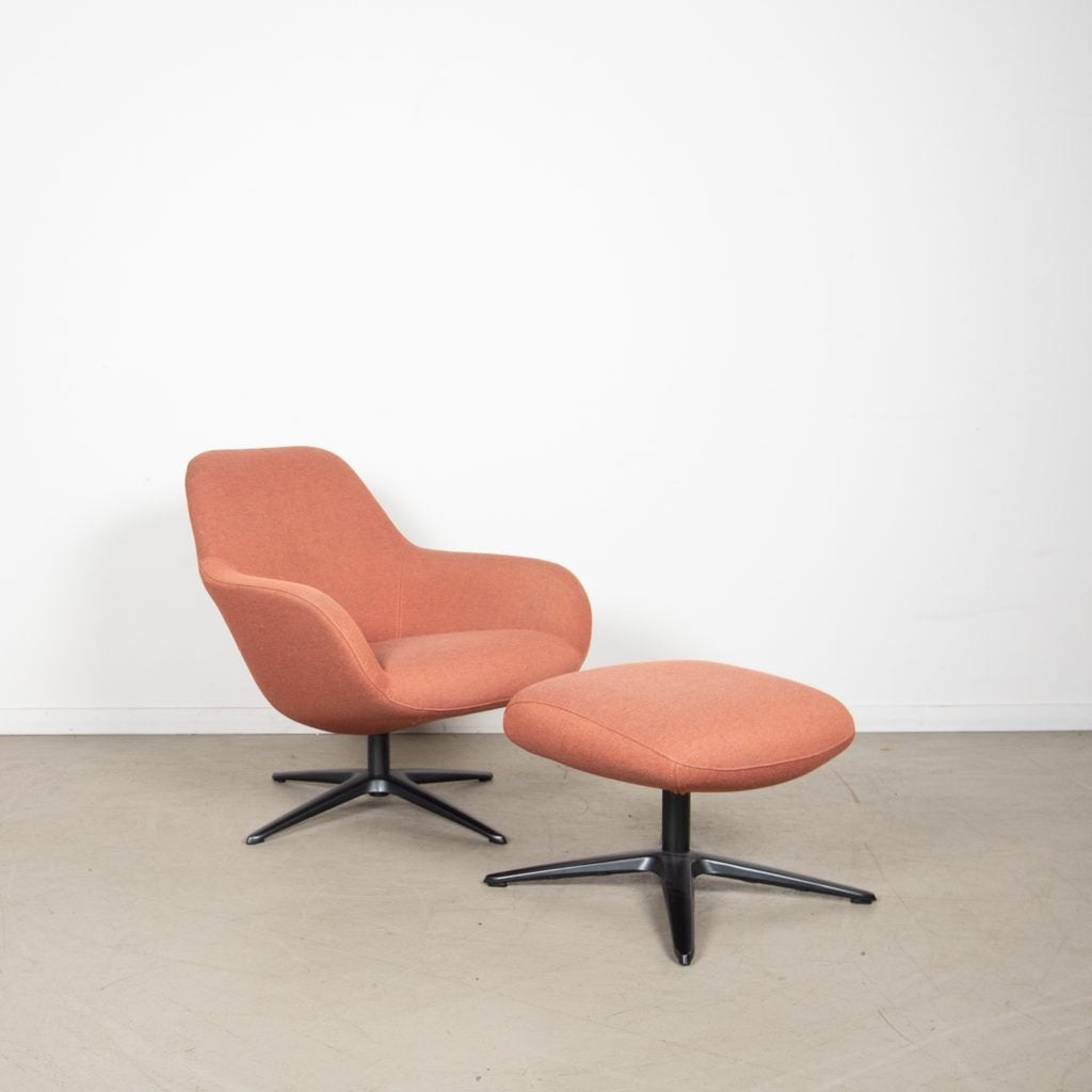Pode Spot Fauteuil Oranje Stof + Hocker, Niet ingevuld, Niet ingevuld, Zo goed als nieuw, 75 tot 100 cm