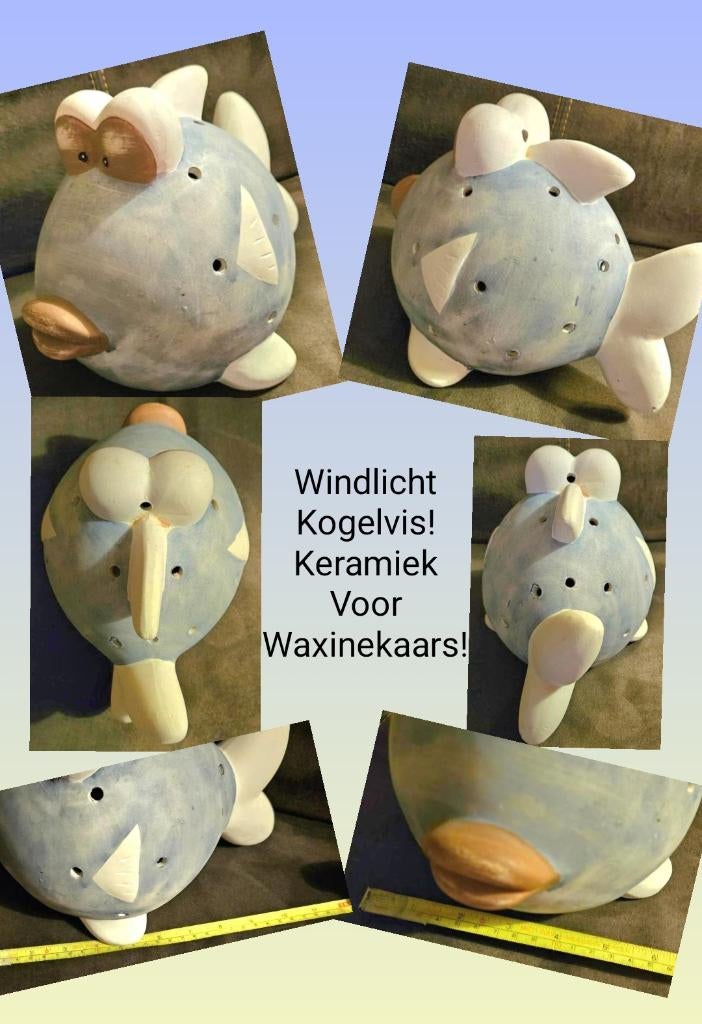 Windlicht vis voor waxine, 20x30 kan binnen/buiten, vintage!, Overige materialen, Nieuw, Ophalen of Verzenden, Crème