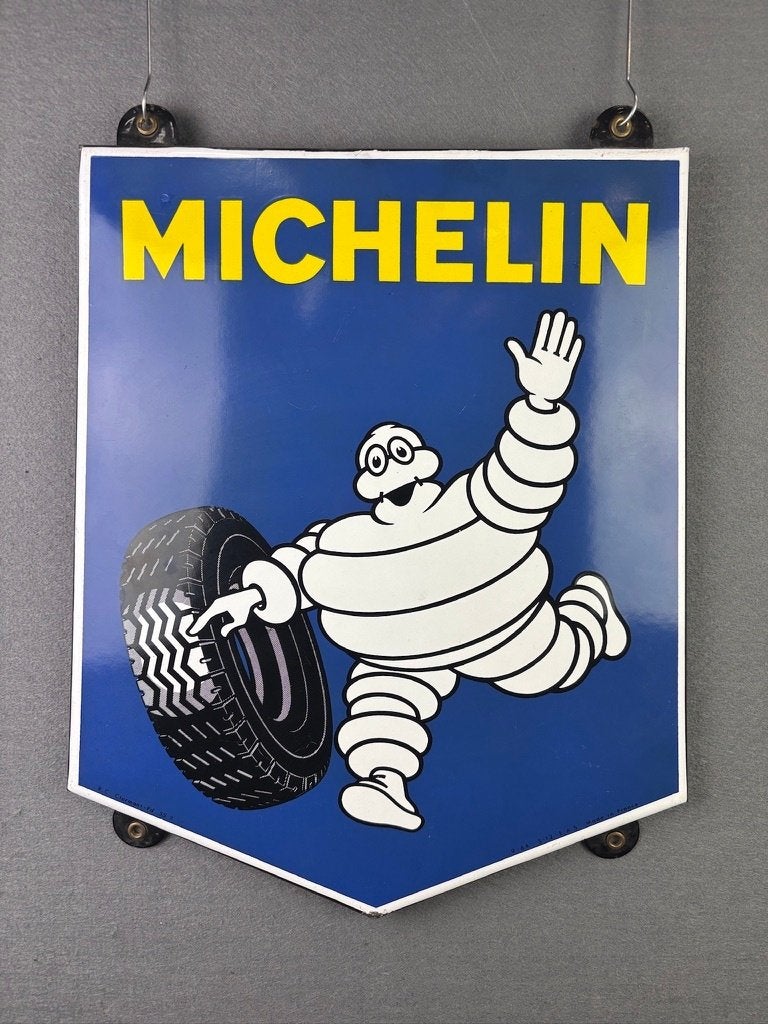 Michelin Bibendum EAS S12 45 x 38 CM emaille reclamebord, Verzamelen, Merken en Reclamevoorwerpen, Reclamebord, Gebruikt, ., Ophalen of Verzenden