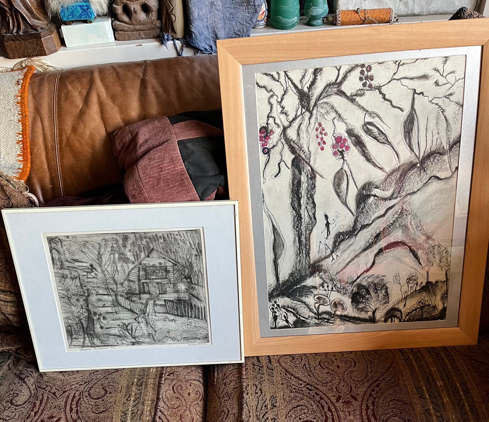 2 x Henny Arkema( 1901-1984) Ploeg - Ets en Tekening - Gesig, Surrealisme, Ophalen of Verzenden, Gesigneerd, Papier