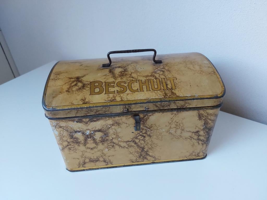Vintage Beschuit Trommel - Antieke Koekblik, Ophalen of Verzenden