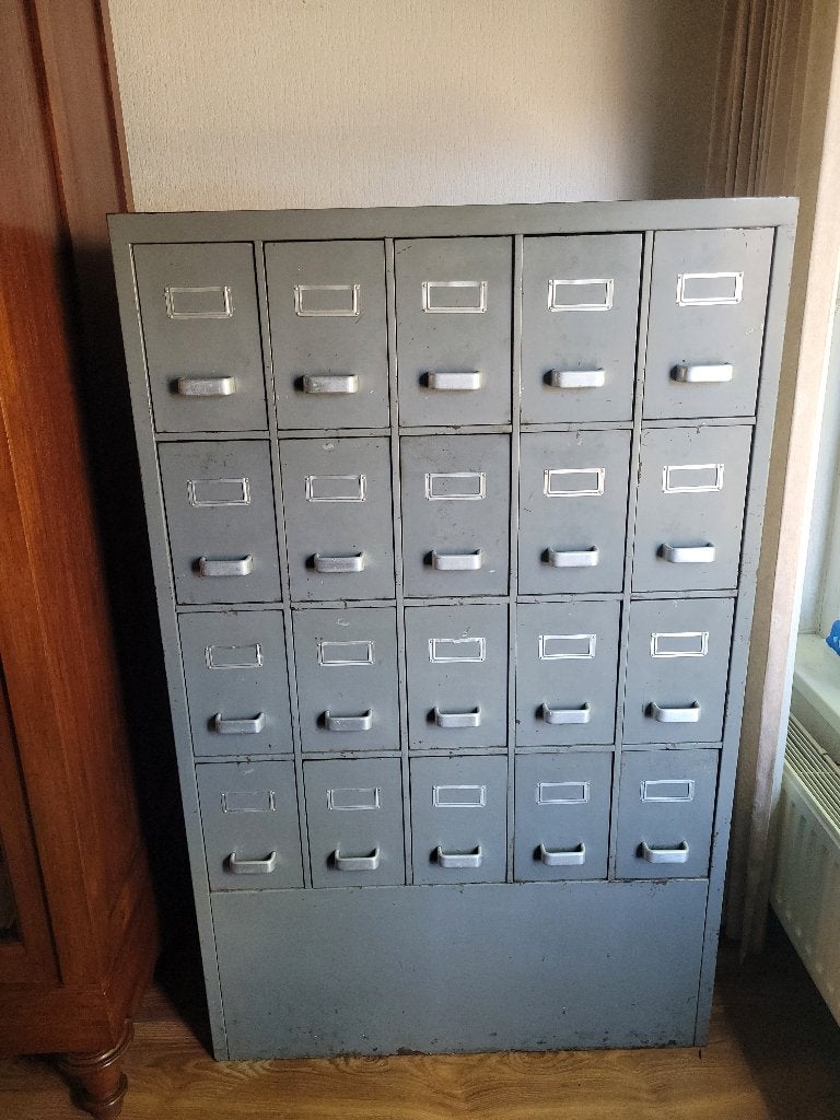 Industriële vintage  archief laden kast jaren 50, Antiek en Kunst, Antiek | Meubels | Kasten, Ophalen