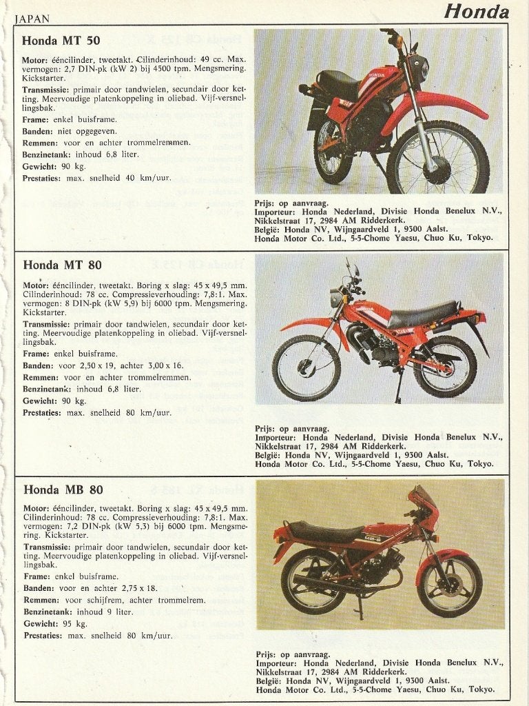 vintage knipsel 1981 Honda MT50 MT80 MB80 brommer, Verzenden, Overige typen