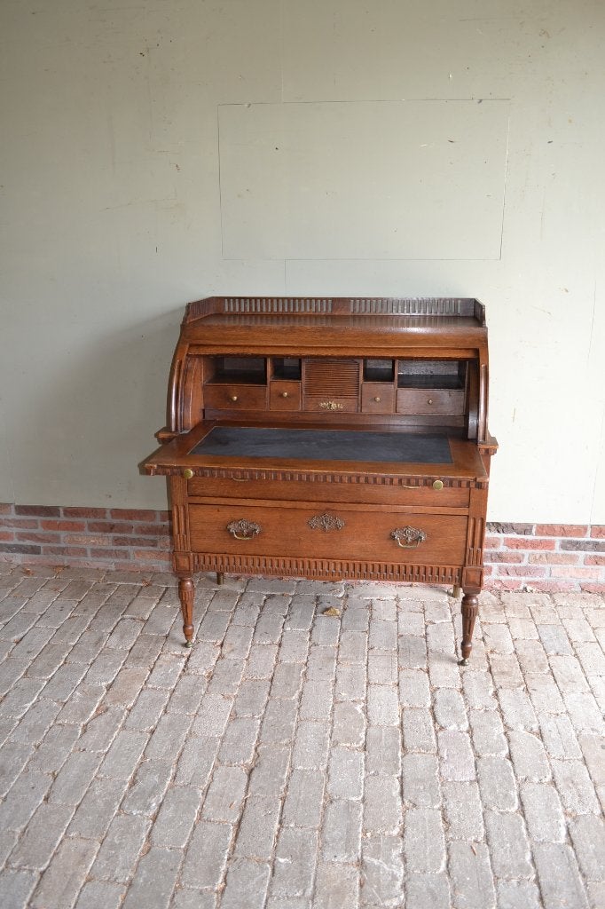 Prachtige antieke eiken houten cylinderbureau, secretaire., Antiek en Kunst, Verzenden