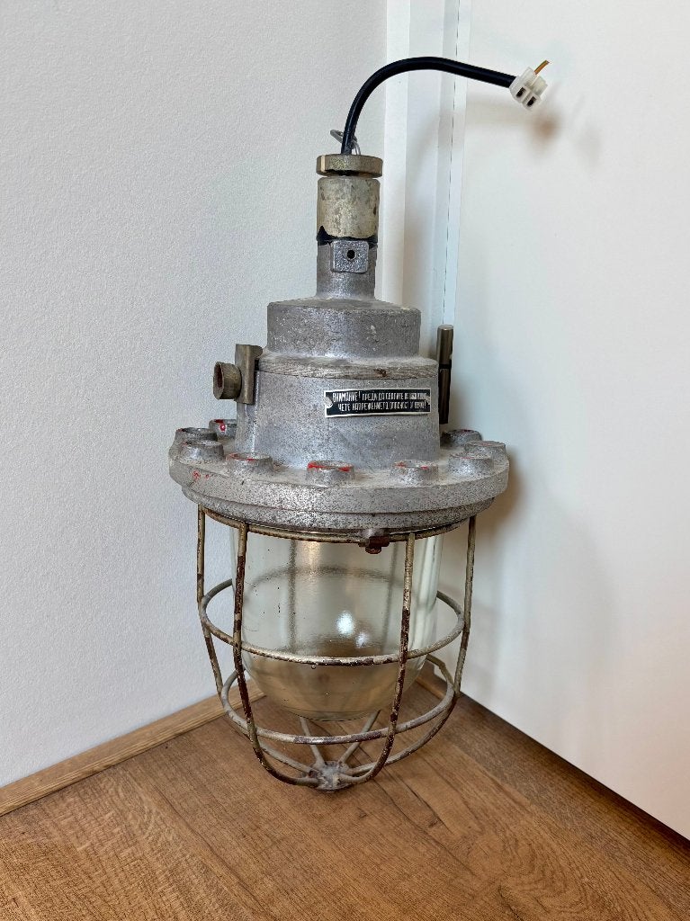 Industriële Kooilamp - Bully Lamp - Mijnlamp - Russisch, Ophalen of Verzenden, Glas, Minder dan 50 cm
