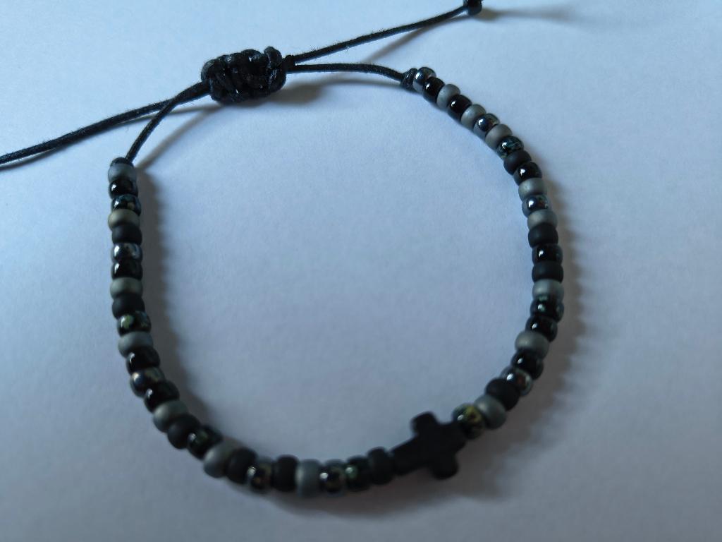 Zwarte herenarmband zwart kruisje Miyuki kwaliteitsrocailles, Overige materialen, Zwart, Nieuw, Ophalen of Verzenden