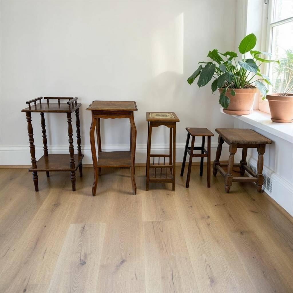 vintage houten bijzettafel / plantentafel / etagere, Antiek en Kunst, Ophalen