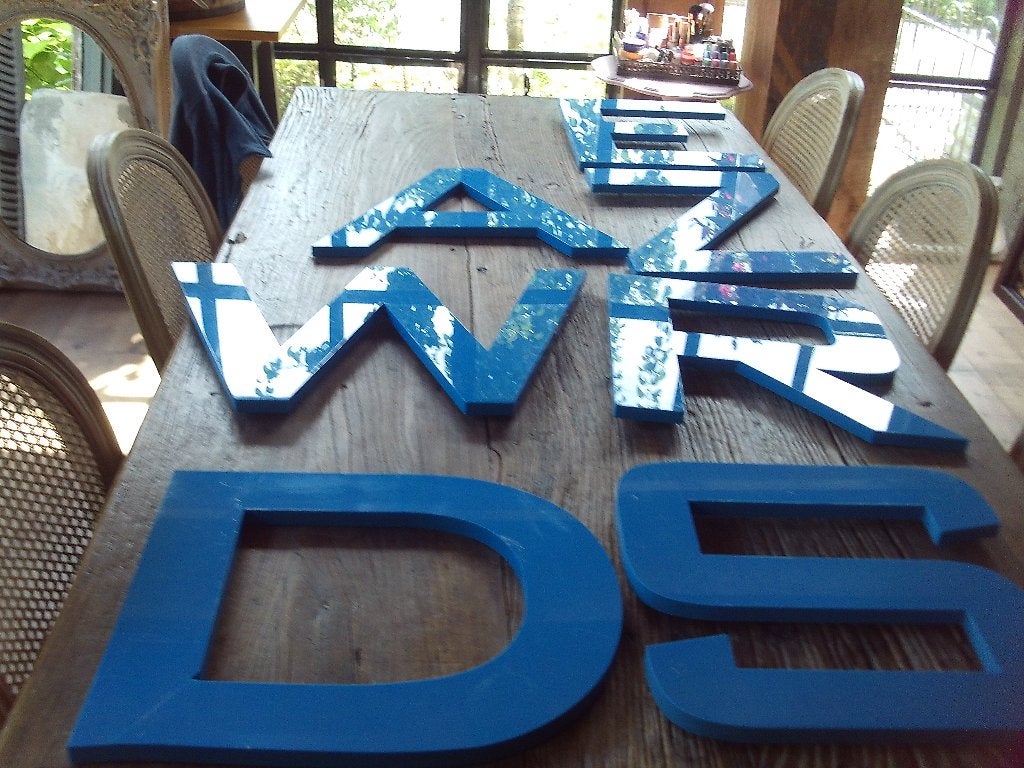 Oude Blauwe Vintage Letters - 43 cm x 35 cm, Ophalen of Verzenden