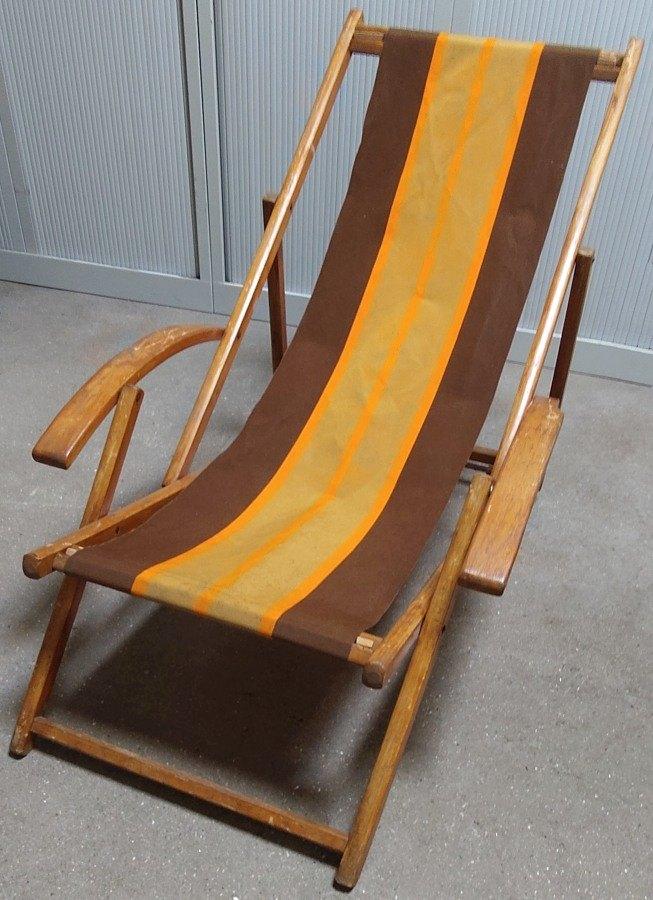 vintage houten strandstoel met leuning, Ophalen, Gebruikt, Hout, Verstelbaar