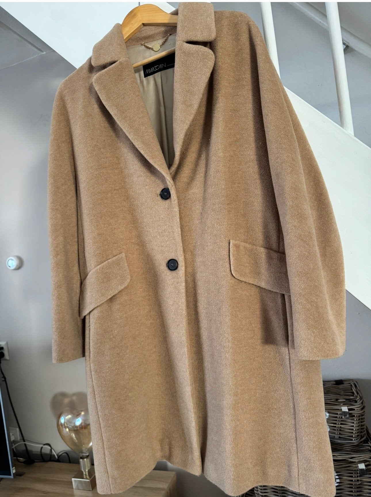 Marc Cain wollen mantel jas met alpacawol, Ophalen of Verzenden, Zo goed als nieuw, Maat 46/48 (XL) of groter, Bruin