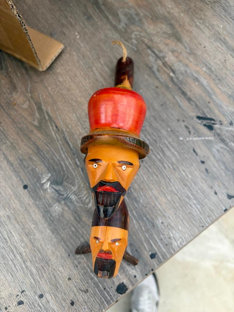 Vintage Handgesneden Houten Pijp met Dubbele Gezichten, Antiek en Kunst, Ophalen