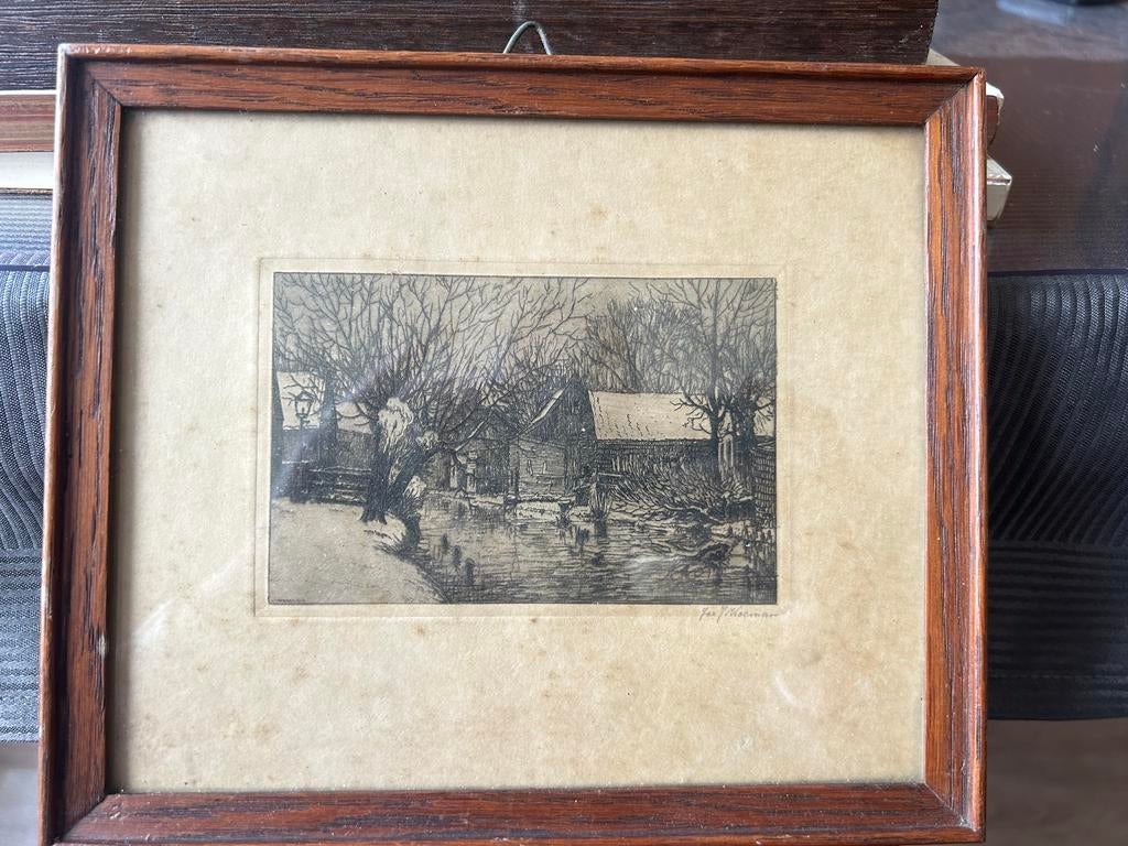 Ets gesigneerd J.J. Voerman 1915, Antiek en Kunst, Kunst | Etsen en Gravures, Ophalen of Verzenden