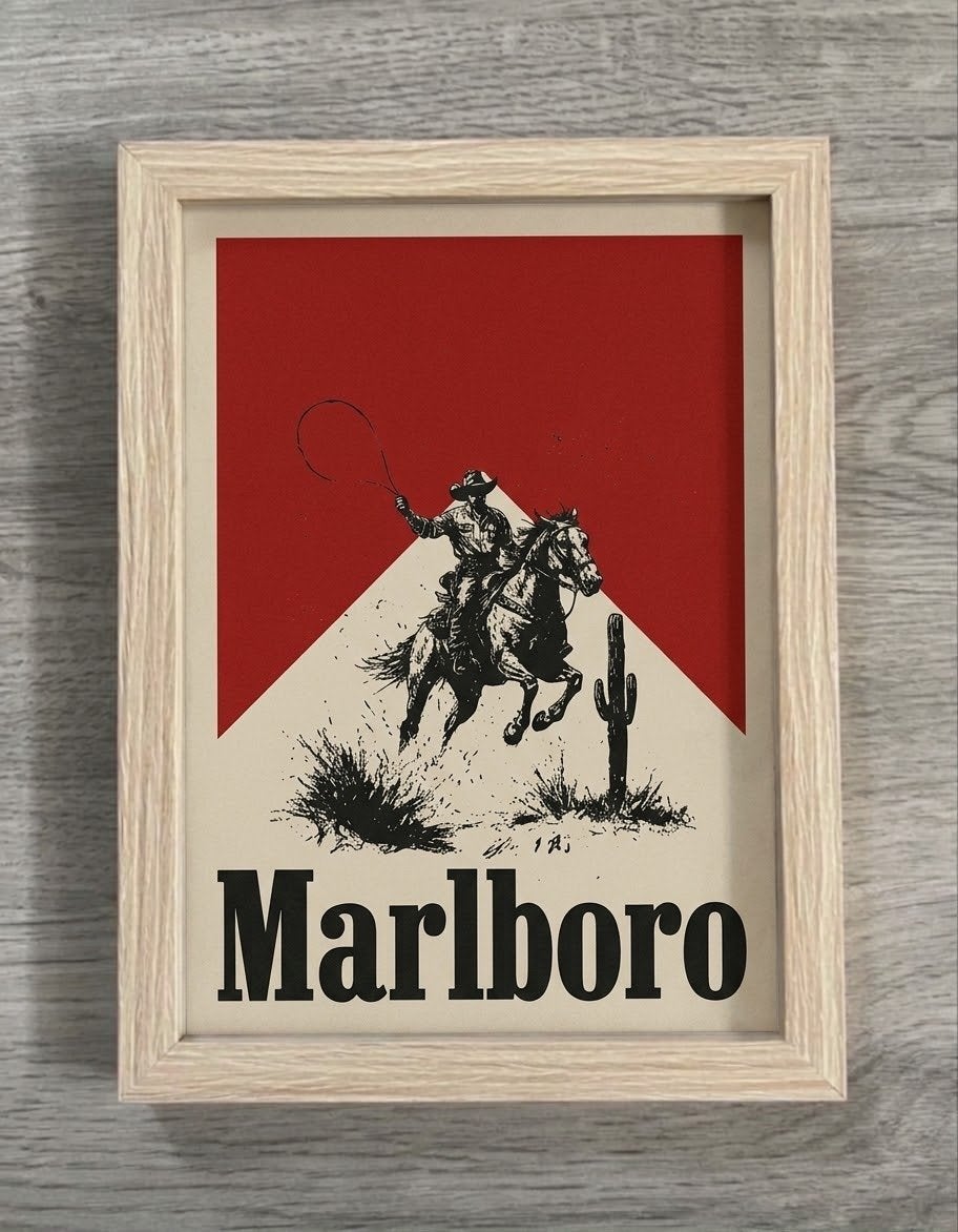 Marlboro Cowboy Print in Houten Lijst, Minder dan 50 cm, Ophalen of Verzenden, 5 – 50, Print