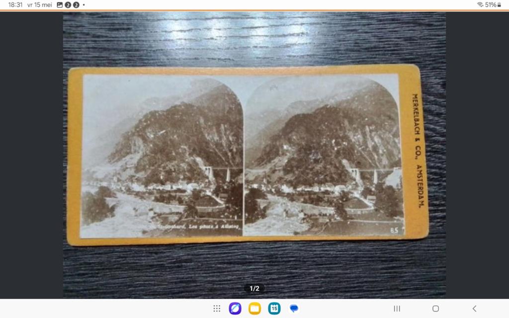 Antieke Stereofoto St. Gothard, Les ponts à Amsteg, Verzamelen, Gebruikt, Foto, Voor 1940, Buitenland