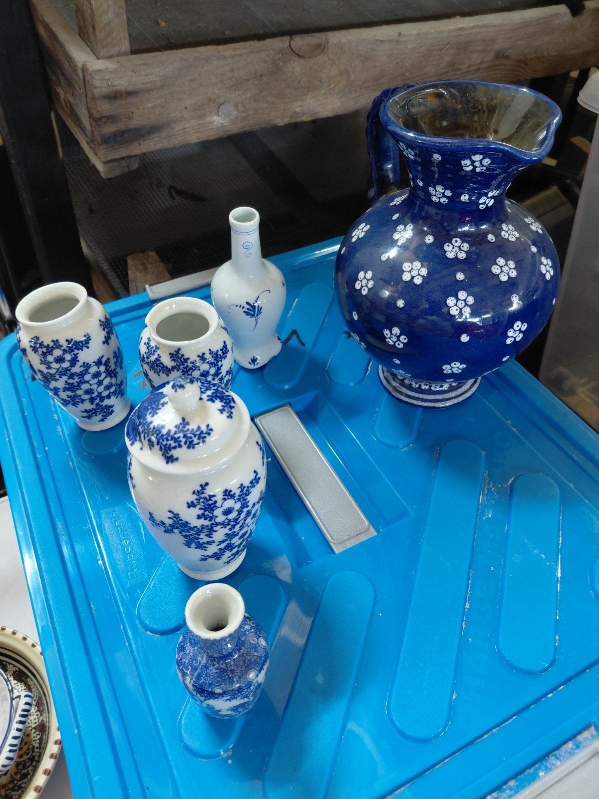 Set van 6 blauw-witte vazen en potten, Antiek en Kunst, Ophalen of Verzenden