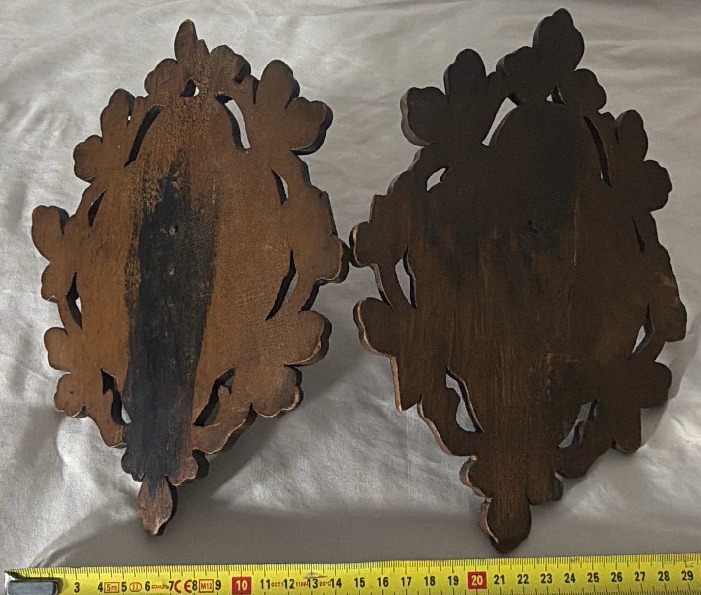 Antieke handgesneden houten hertenkop wanddecoratie (2 stuks, Ophalen of Verzenden