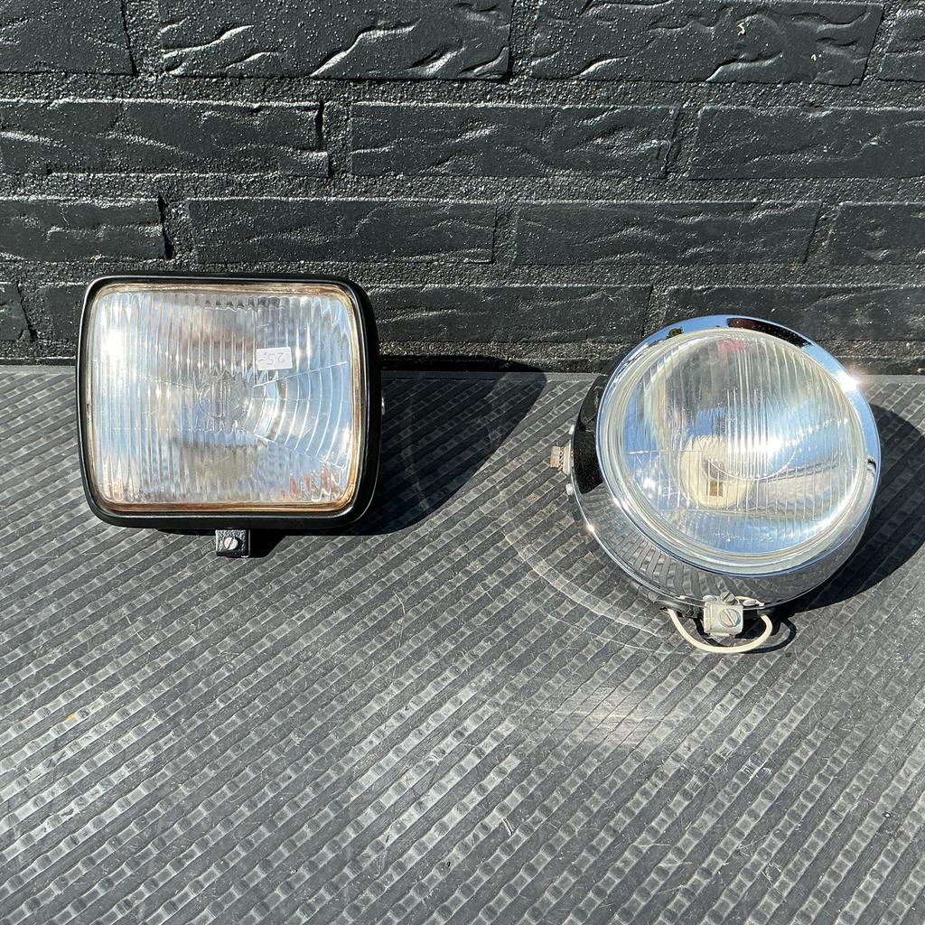 2 CHROMEN KOPLAMPEN VIERKANT EN ROND KREIDLER ? OF ZUNDAPP ?, Ophalen of Verzenden, Gebruikt, Koplamp, Overige merken