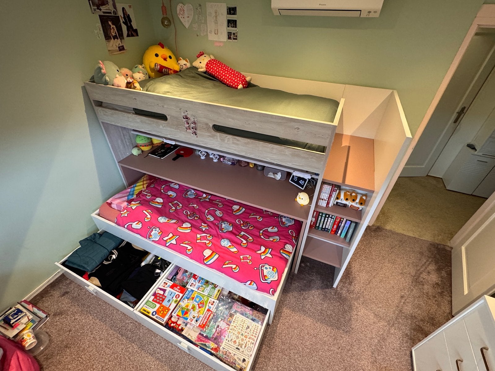Spectra Hoogslaper Antique Pink ZGAN met matrassen, bureau, Ophalen, Hoogslaper, Eenpersoons, 160 tot 180 cm