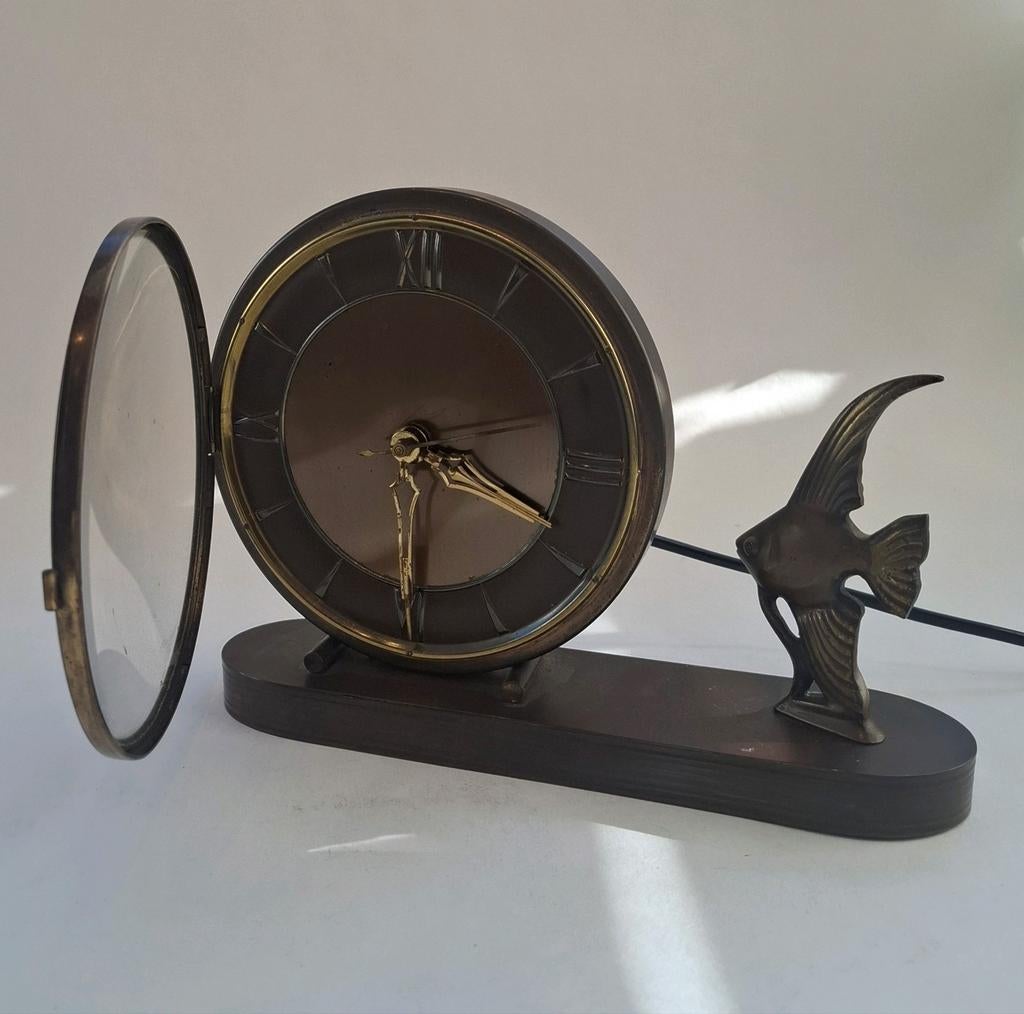 Vintage Bronzen Art Deco Klok, Ophalen