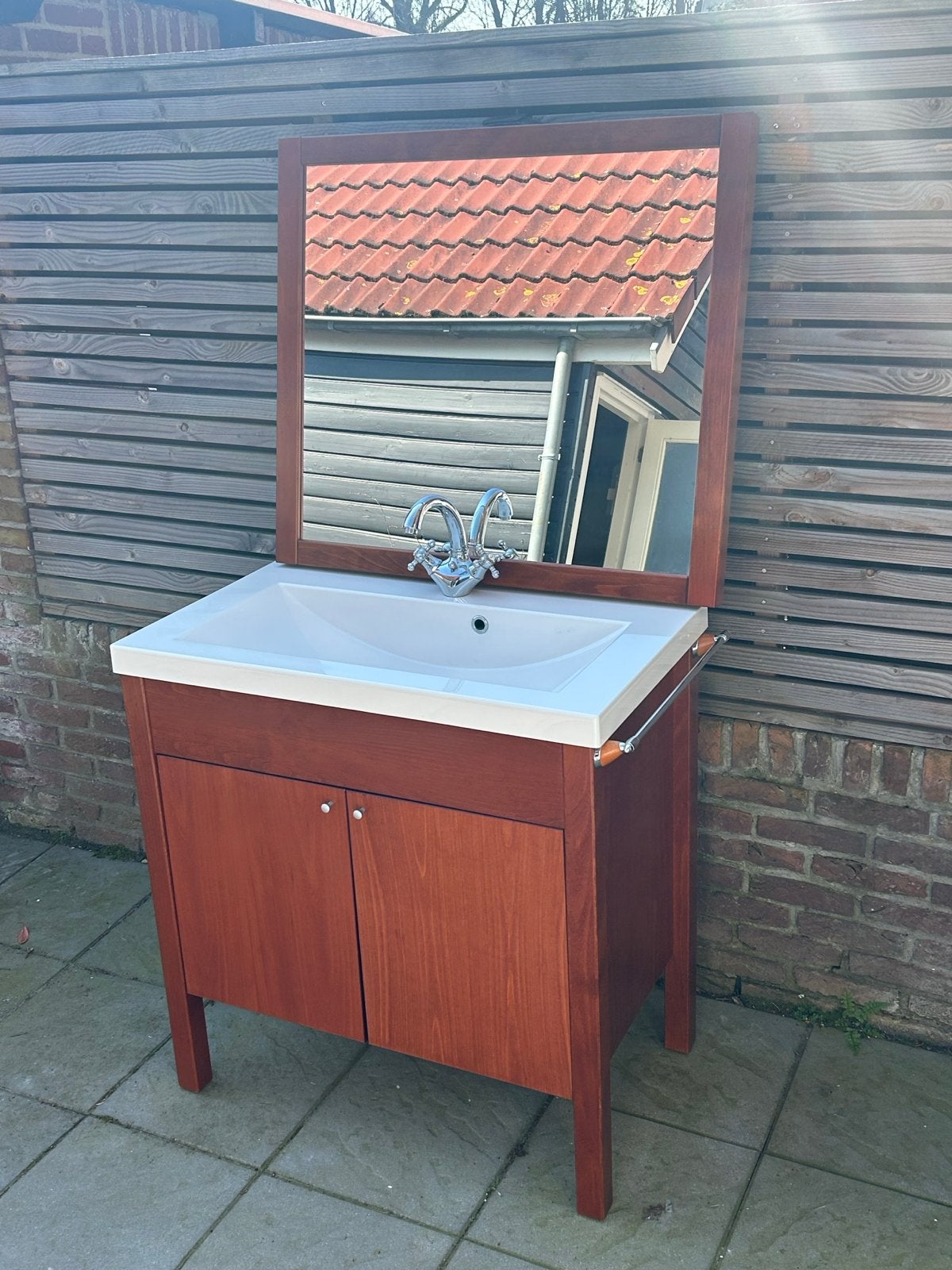 Badkamermeubel met wastafel en spiegel, Ophalen, Gebruikt, 100 tot 150 cm, 50 tot 100 cm