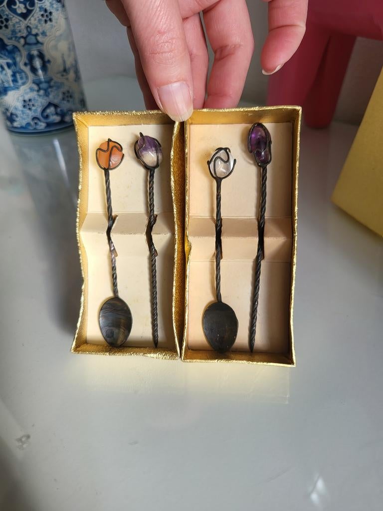 Cocktail prikkers en lepels met halfedelsteen, Ophalen of Verzenden