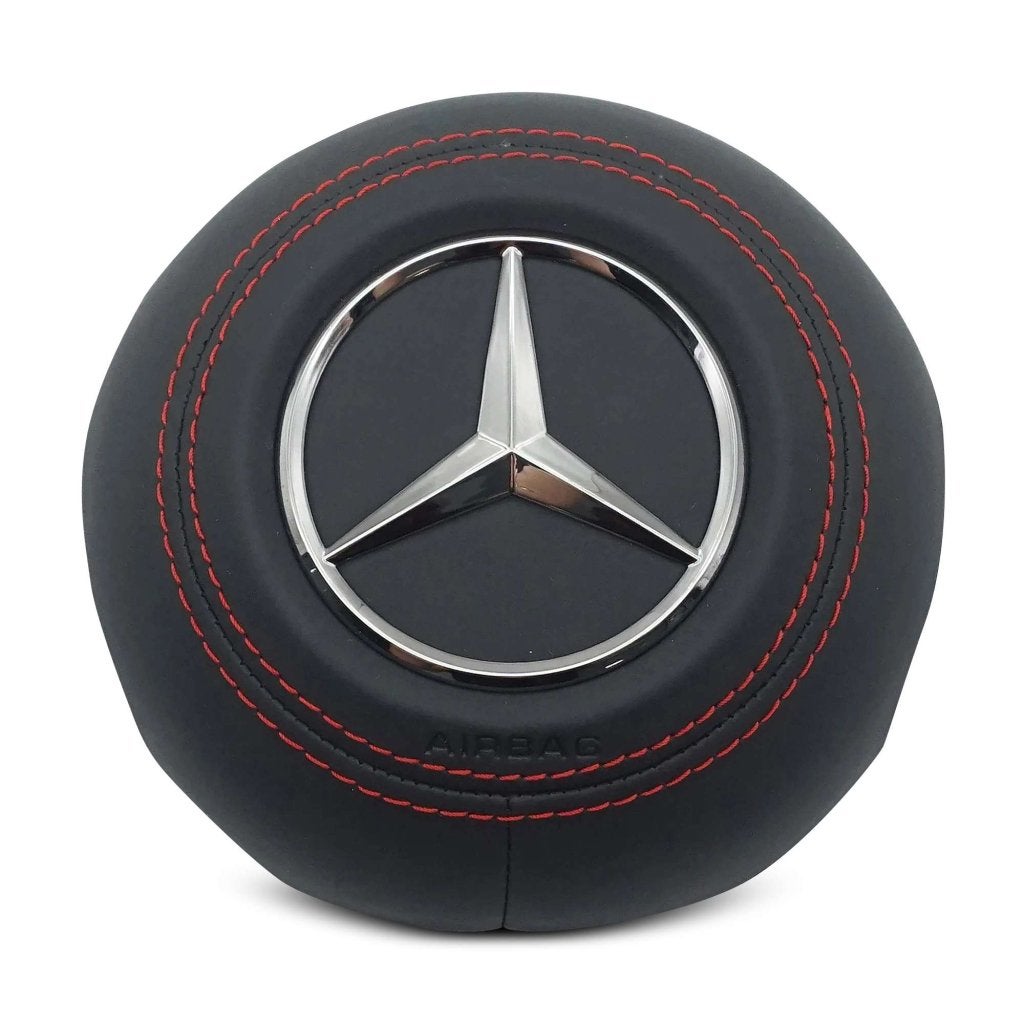 Mercedes airbag cover leer rode stiksels chroom ster, Auto diversen, Tuning en Styling, Ophalen of Verzenden, RevParts, Info@revparts.nl
