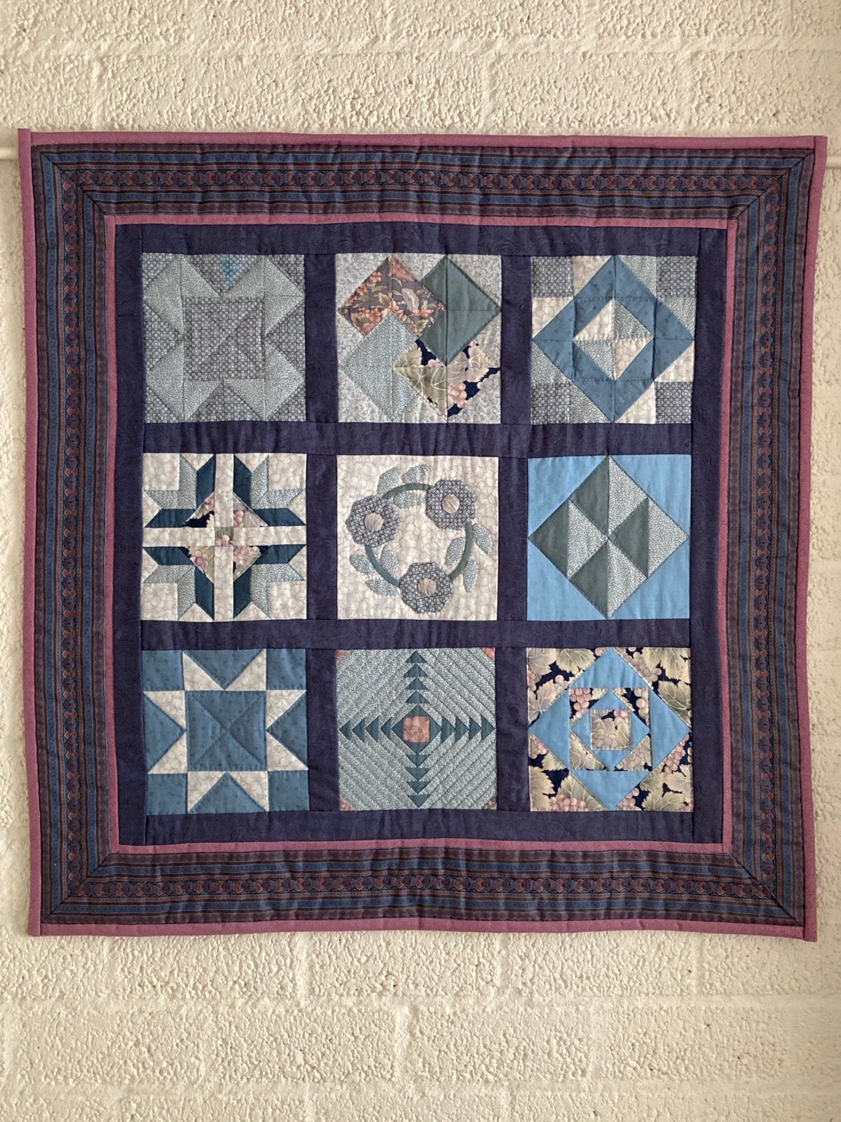 Handgemaakte Quilt Blauw Paars - 87x87 cm, Ophalen of Verzenden, Zo goed als nieuw, Meerkleurig, Textiel