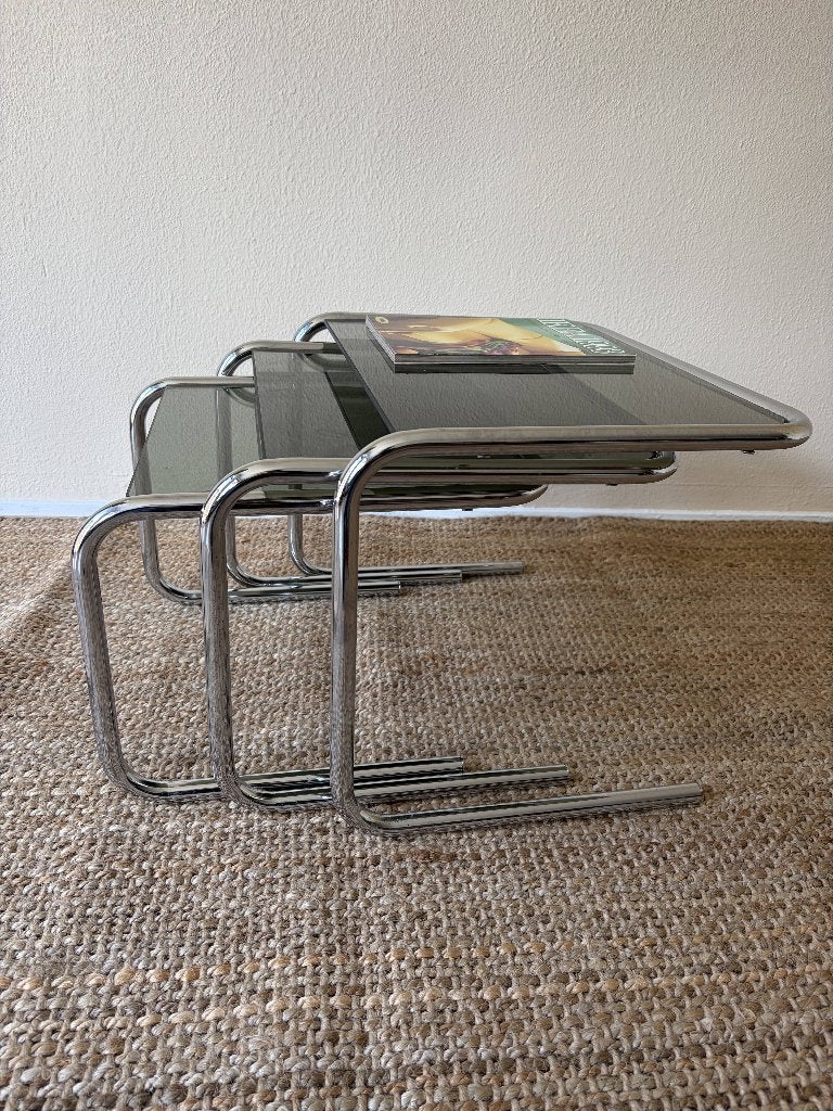 Bauhaus Bijzettafels - Mimiset - Chroom - Retro - Space Age, Ophalen, Gebruikt, 100 tot 150 cm, 50 tot 100 cm